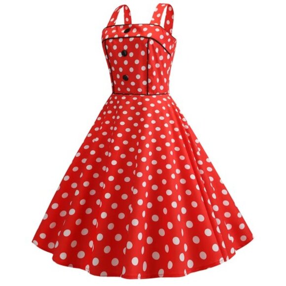Women's Retro Vintage 1950's Sleeveless Strappy Polkadots Rockabilly Swing Dress - Picture 4 of 6